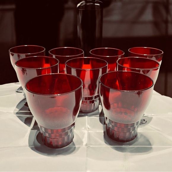 1940s Anchor Hocking Windsor Ruby Red Glasses, Set of 9 - Picture 1 of 12